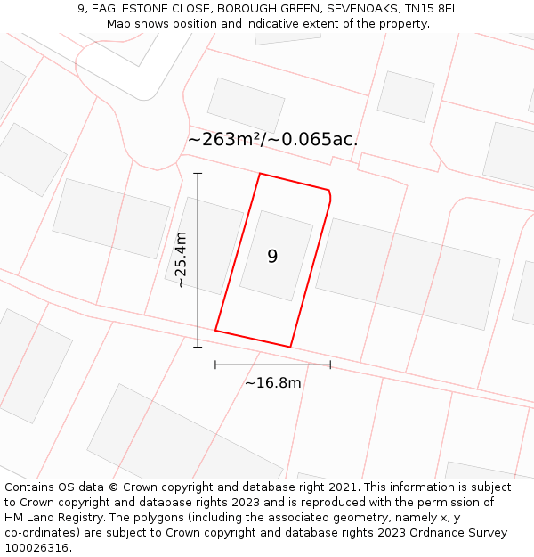 9, EAGLESTONE CLOSE, BOROUGH GREEN, SEVENOAKS, TN15 8EL: Plot and title map