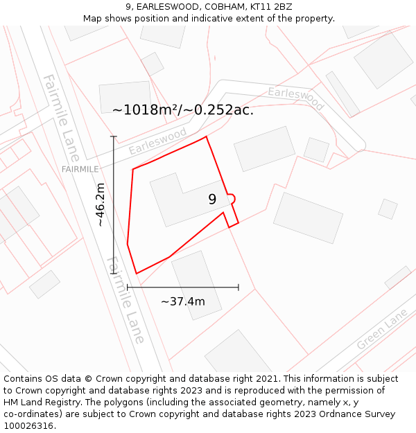 9, EARLESWOOD, COBHAM, KT11 2BZ: Plot and title map