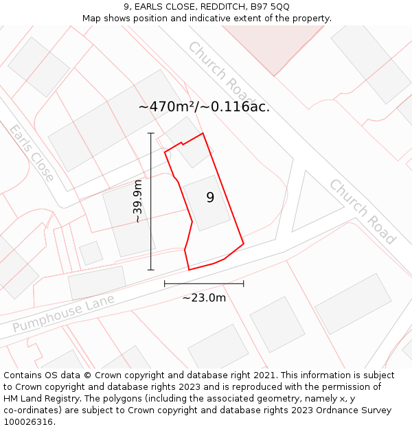 9, EARLS CLOSE, REDDITCH, B97 5QQ: Plot and title map