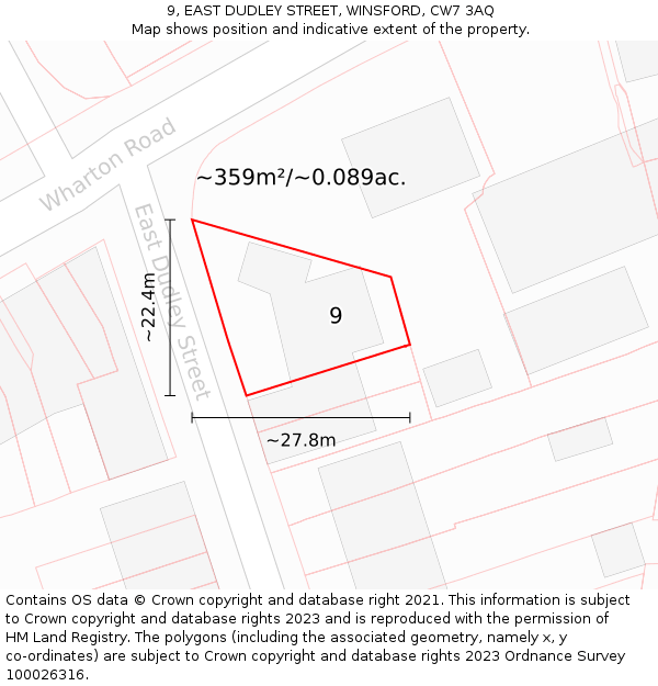9, EAST DUDLEY STREET, WINSFORD, CW7 3AQ: Plot and title map