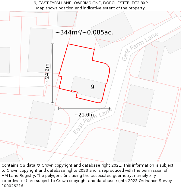 9, EAST FARM LANE, OWERMOIGNE, DORCHESTER, DT2 8XP: Plot and title map