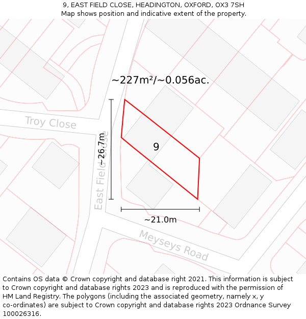 9, EAST FIELD CLOSE, HEADINGTON, OXFORD, OX3 7SH: Plot and title map