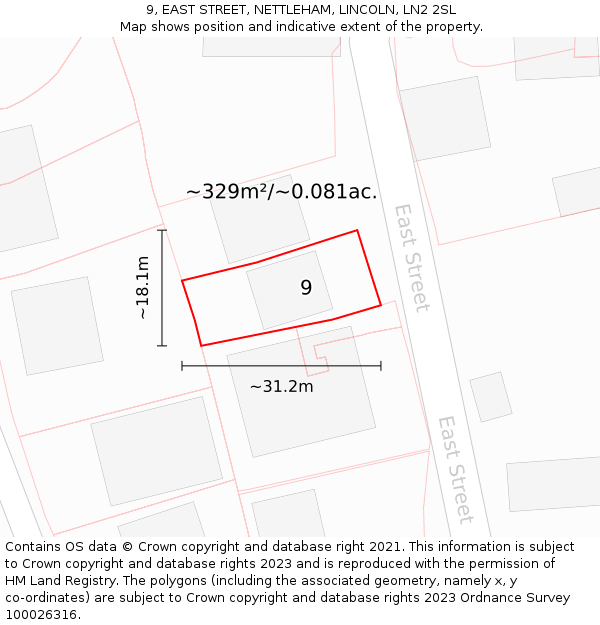 9, EAST STREET, NETTLEHAM, LINCOLN, LN2 2SL: Plot and title map