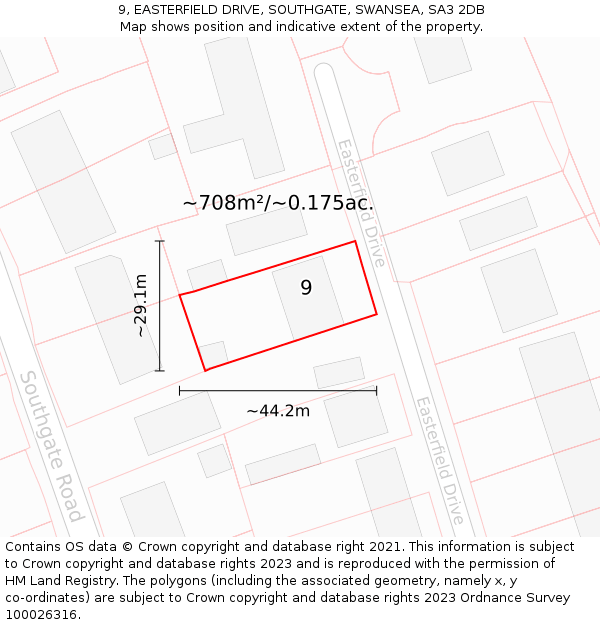 9, EASTERFIELD DRIVE, SOUTHGATE, SWANSEA, SA3 2DB: Plot and title map