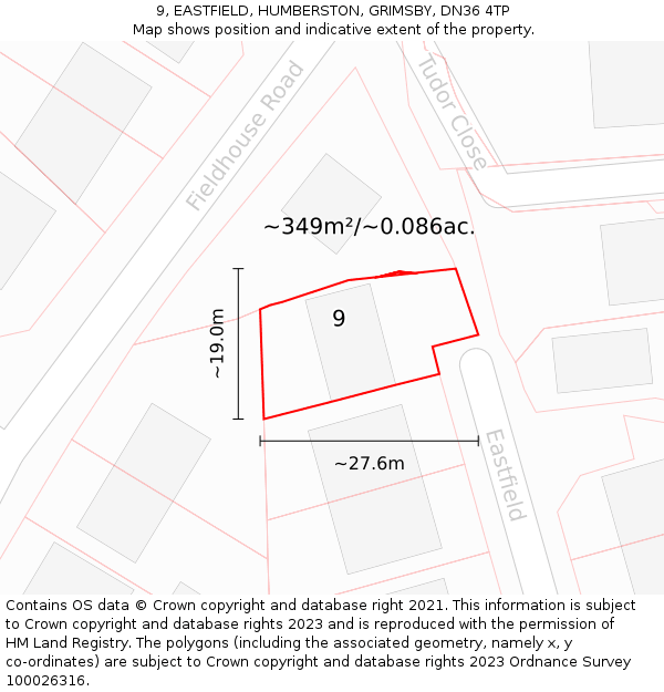 9, EASTFIELD, HUMBERSTON, GRIMSBY, DN36 4TP: Plot and title map