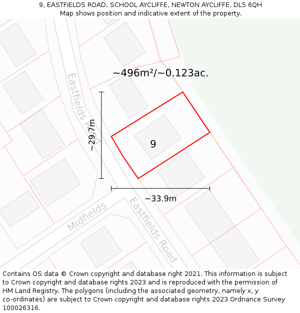 9, EASTFIELDS ROAD, SCHOOL AYCLIFFE, NEWTON AYCLIFFE, DL5 6QH: Plot and title map