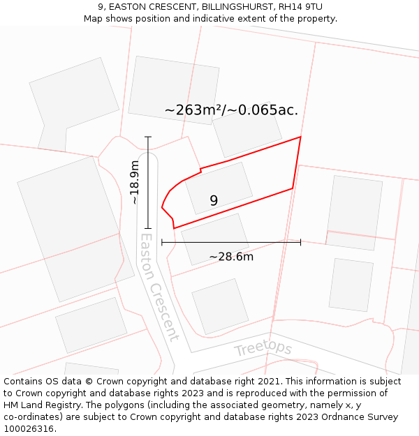 9, EASTON CRESCENT, BILLINGSHURST, RH14 9TU: Plot and title map