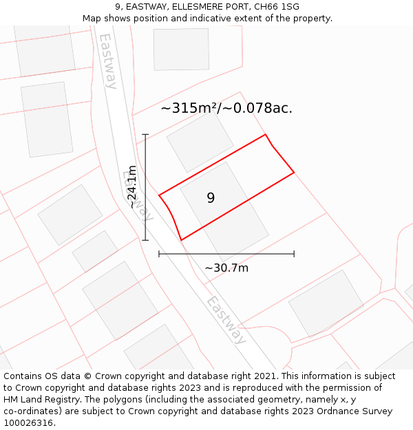 9, EASTWAY, ELLESMERE PORT, CH66 1SG: Plot and title map