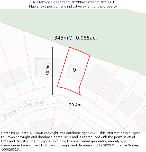 9, EASTWICK CRESCENT, STOKE-ON-TRENT, ST4 8PU: Plot and title map