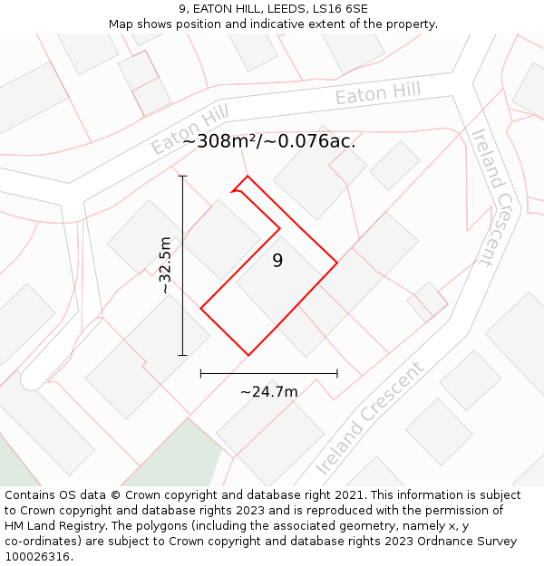 9, EATON HILL, LEEDS, LS16 6SE: Plot and title map