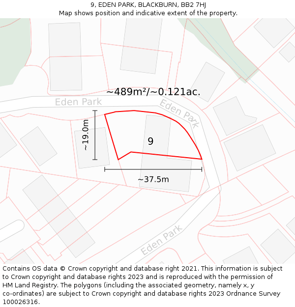 9, EDEN PARK, BLACKBURN, BB2 7HJ: Plot and title map