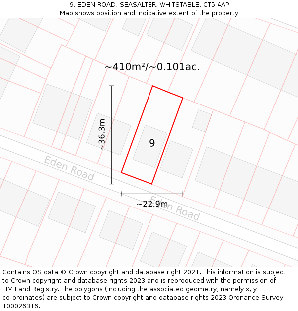 9, EDEN ROAD, SEASALTER, WHITSTABLE, CT5 4AP: Plot and title map