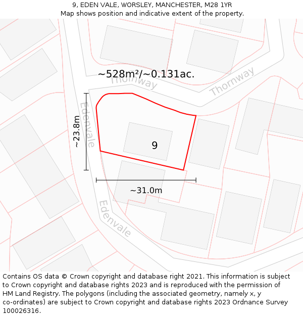 9, EDEN VALE, WORSLEY, MANCHESTER, M28 1YR: Plot and title map