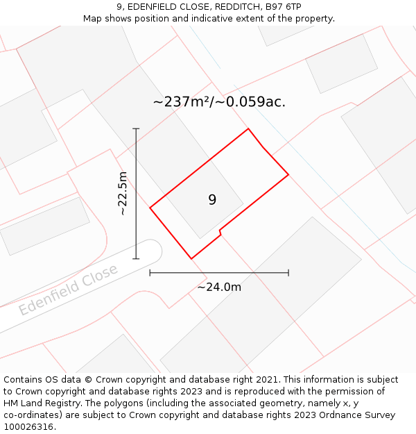 9, EDENFIELD CLOSE, REDDITCH, B97 6TP: Plot and title map