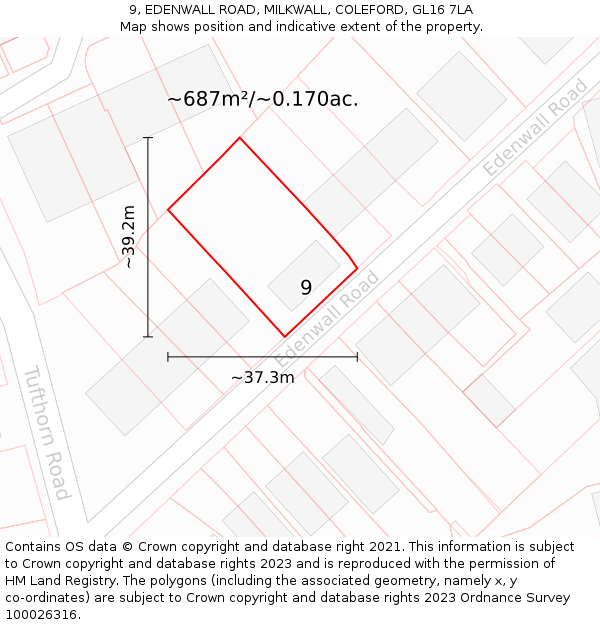 9, EDENWALL ROAD, MILKWALL, COLEFORD, GL16 7LA: Plot and title map