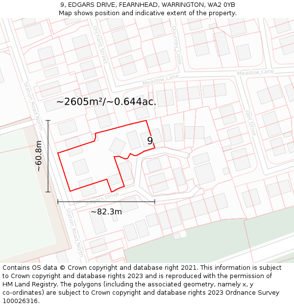 9, EDGARS DRIVE, FEARNHEAD, WARRINGTON, WA2 0YB: Plot and title map