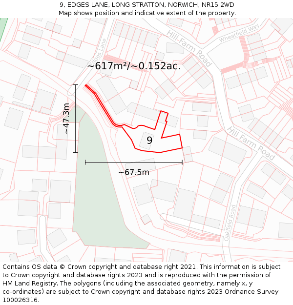 9, EDGES LANE, LONG STRATTON, NORWICH, NR15 2WD: Plot and title map