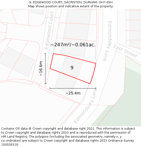 9, EDGEWOOD COURT, SACRISTON, DURHAM, DH7 6XH: Plot and title map