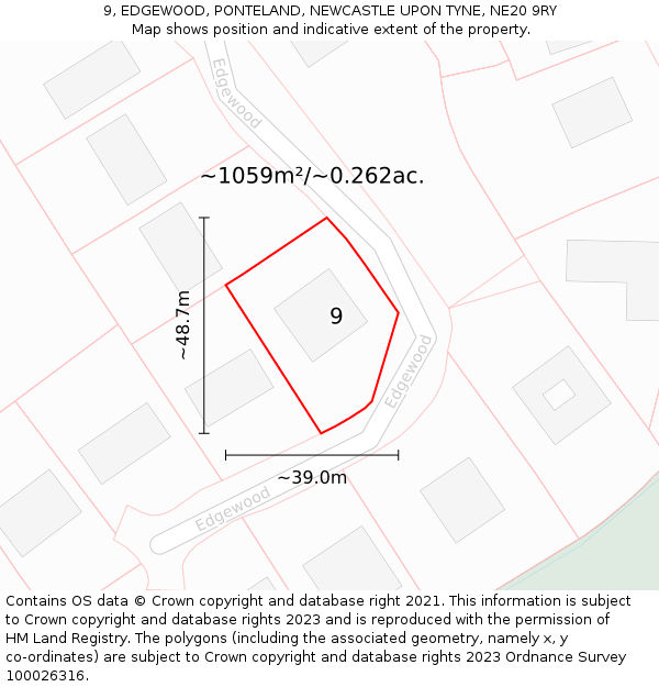 9, EDGEWOOD, PONTELAND, NEWCASTLE UPON TYNE, NE20 9RY: Plot and title map