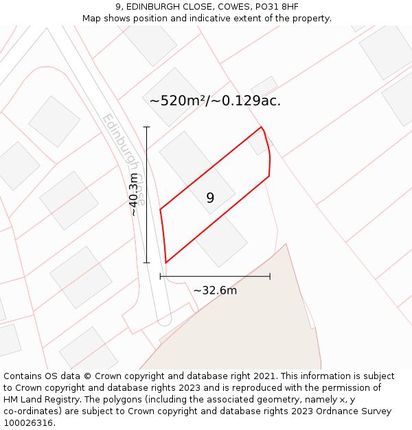 9, EDINBURGH CLOSE, COWES, PO31 8HF: Plot and title map