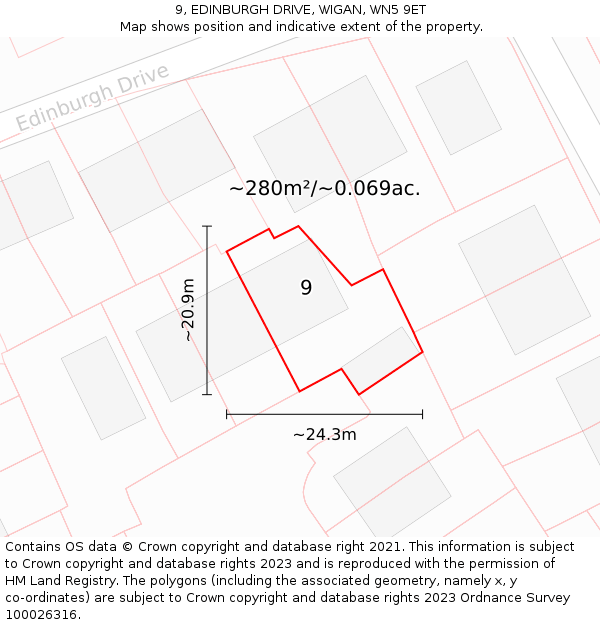 9, EDINBURGH DRIVE, WIGAN, WN5 9ET: Plot and title map