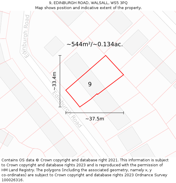 9, EDINBURGH ROAD, WALSALL, WS5 3PQ: Plot and title map