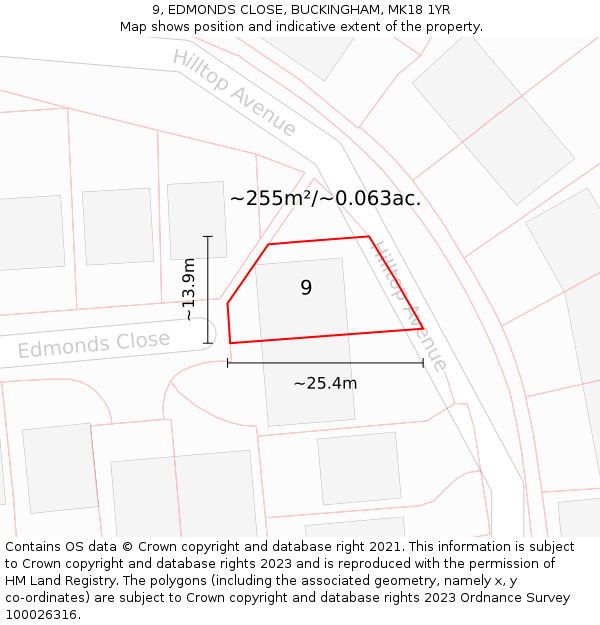 9, EDMONDS CLOSE, BUCKINGHAM, MK18 1YR: Plot and title map