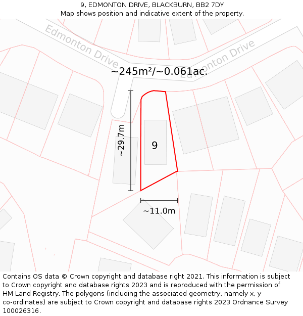 9, EDMONTON DRIVE, BLACKBURN, BB2 7DY: Plot and title map