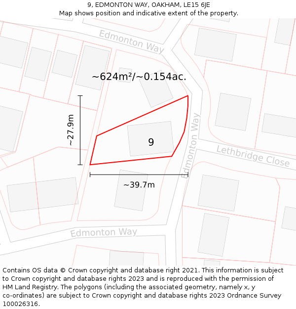 9, EDMONTON WAY, OAKHAM, LE15 6JE: Plot and title map