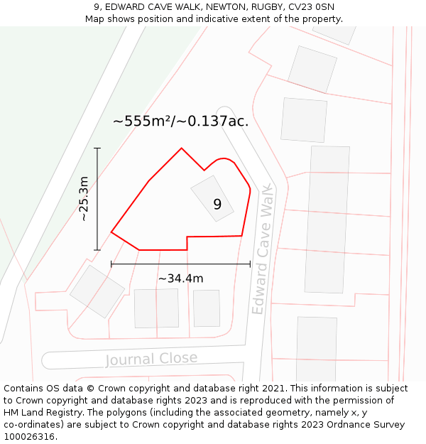 9, EDWARD CAVE WALK, NEWTON, RUGBY, CV23 0SN: Plot and title map