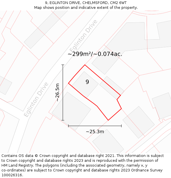 9, EGLINTON DRIVE, CHELMSFORD, CM2 6WT: Plot and title map