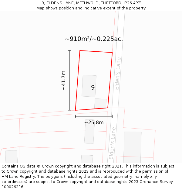 9, ELDENS LANE, METHWOLD, THETFORD, IP26 4PZ: Plot and title map