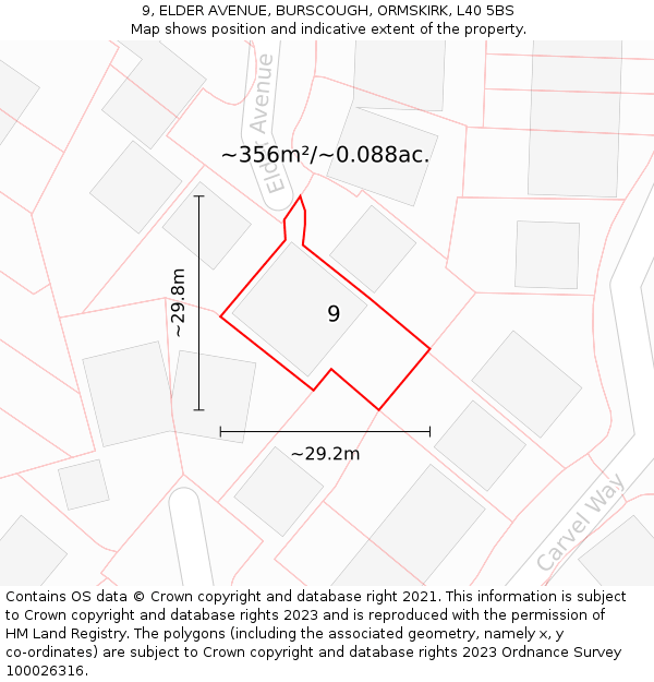 9, ELDER AVENUE, BURSCOUGH, ORMSKIRK, L40 5BS: Plot and title map