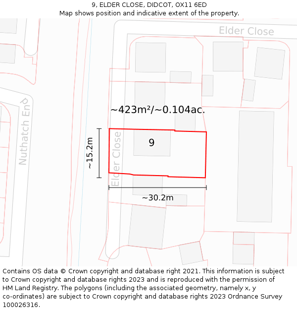 9, ELDER CLOSE, DIDCOT, OX11 6ED: Plot and title map