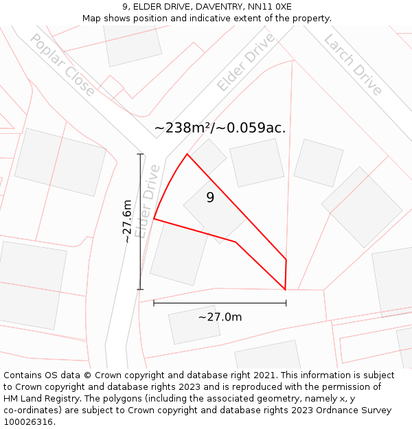 9, ELDER DRIVE, DAVENTRY, NN11 0XE: Plot and title map