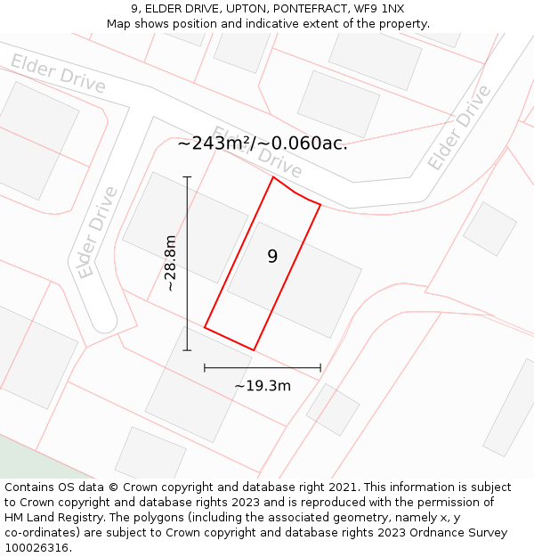 9, ELDER DRIVE, UPTON, PONTEFRACT, WF9 1NX: Plot and title map