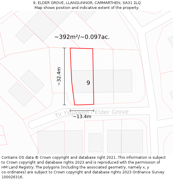 9, ELDER GROVE, LLANGUNNOR, CARMARTHEN, SA31 2LQ: Plot and title map