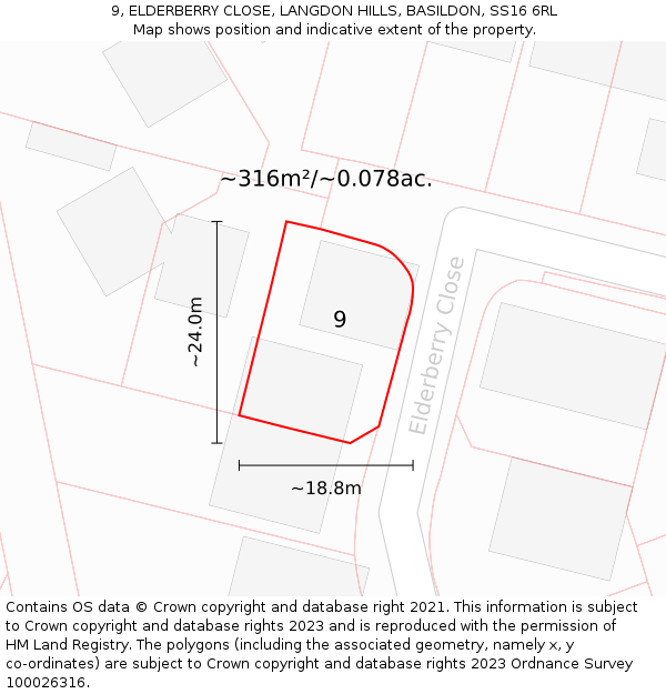 9, ELDERBERRY CLOSE, LANGDON HILLS, BASILDON, SS16 6RL: Plot and title map