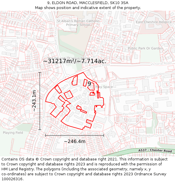 9, ELDON ROAD, MACCLESFIELD, SK10 3SA: Plot and title map