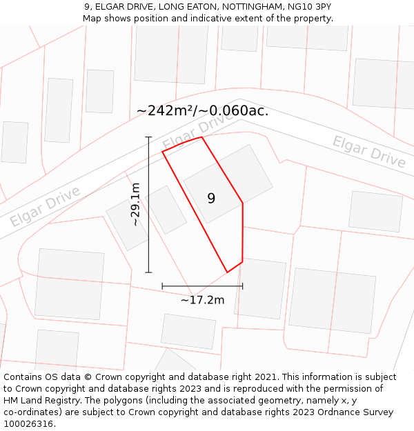 9, ELGAR DRIVE, LONG EATON, NOTTINGHAM, NG10 3PY: Plot and title map