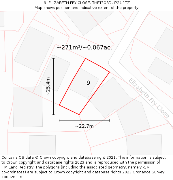 9, ELIZABETH FRY CLOSE, THETFORD, IP24 1TZ: Plot and title map