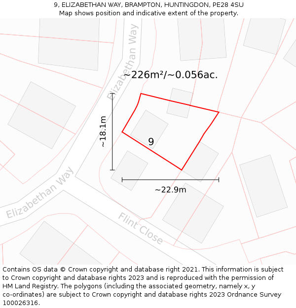 9, ELIZABETHAN WAY, BRAMPTON, HUNTINGDON, PE28 4SU: Plot and title map