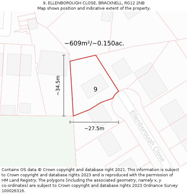 9, ELLENBOROUGH CLOSE, BRACKNELL, RG12 2NB: Plot and title map