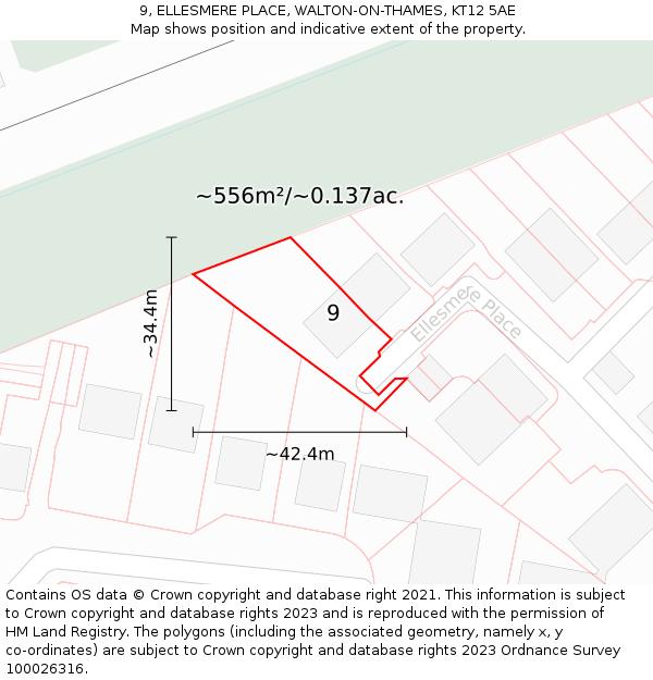 9, ELLESMERE PLACE, WALTON-ON-THAMES, KT12 5AE: Plot and title map