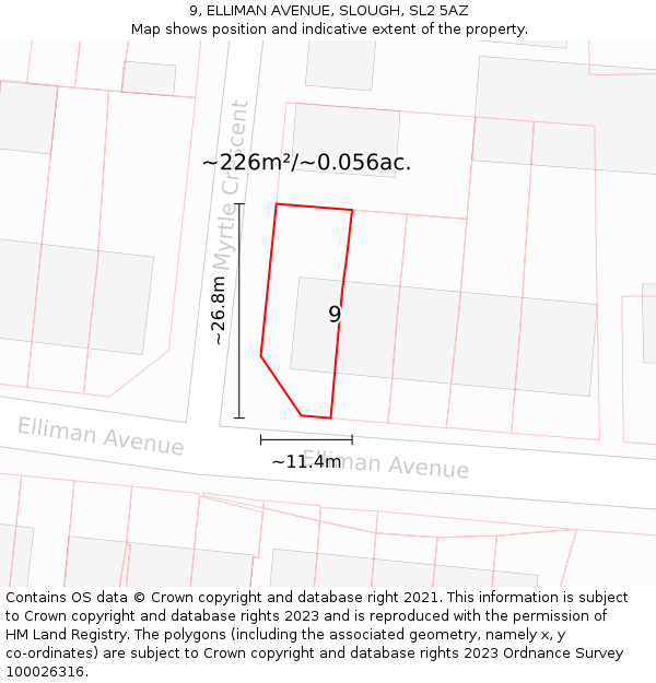 9, ELLIMAN AVENUE, SLOUGH, SL2 5AZ: Plot and title map