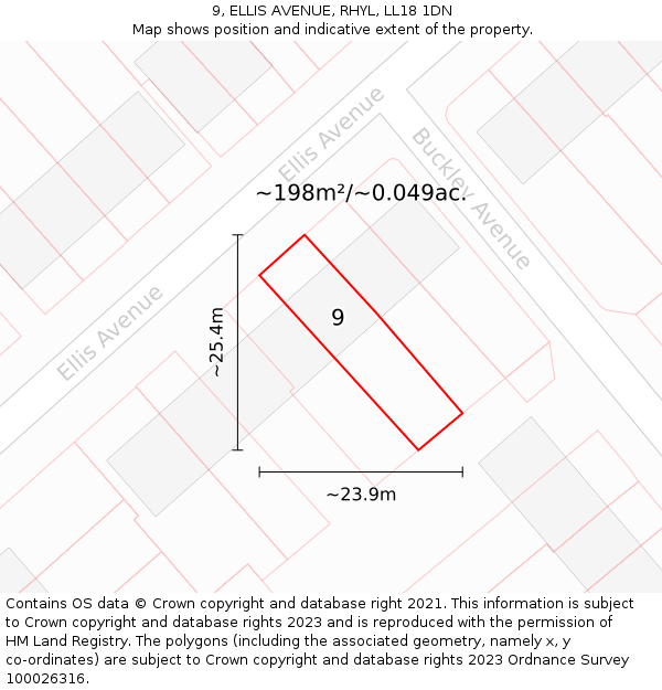 9, ELLIS AVENUE, RHYL, LL18 1DN: Plot and title map