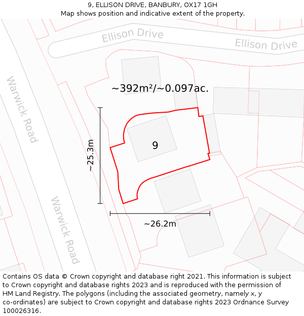 9, ELLISON DRIVE, BANBURY, OX17 1GH: Plot and title map