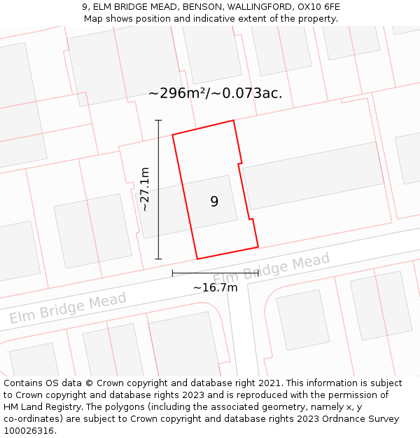 9, ELM BRIDGE MEAD, BENSON, WALLINGFORD, OX10 6FE: Plot and title map