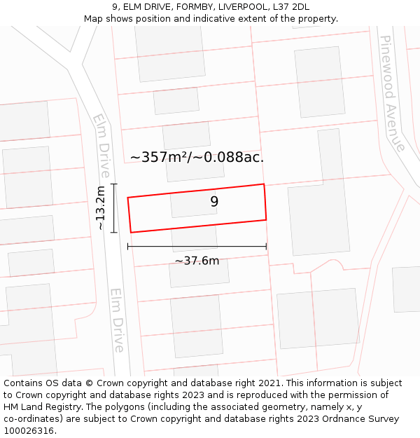 9, ELM DRIVE, FORMBY, LIVERPOOL, L37 2DL: Plot and title map