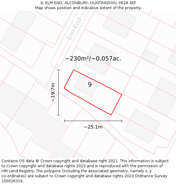 9, ELM END, ALCONBURY, HUNTINGDON, PE28 4EF: Plot and title map